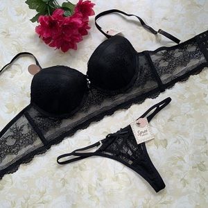 SPREE Intimates Lace Long Line Push Up Set Bra & Thong. NWT